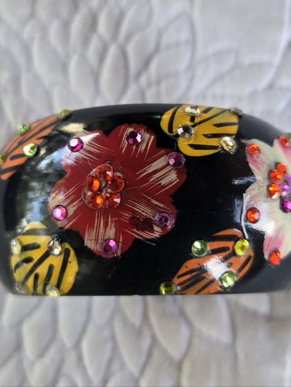 TWO DESIGNER Bangles Cara NY Floral Rhinestones & Silver Lucite Bittar
